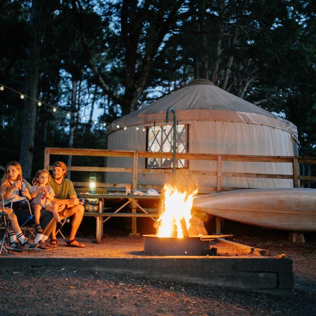 Family staying in a yurt